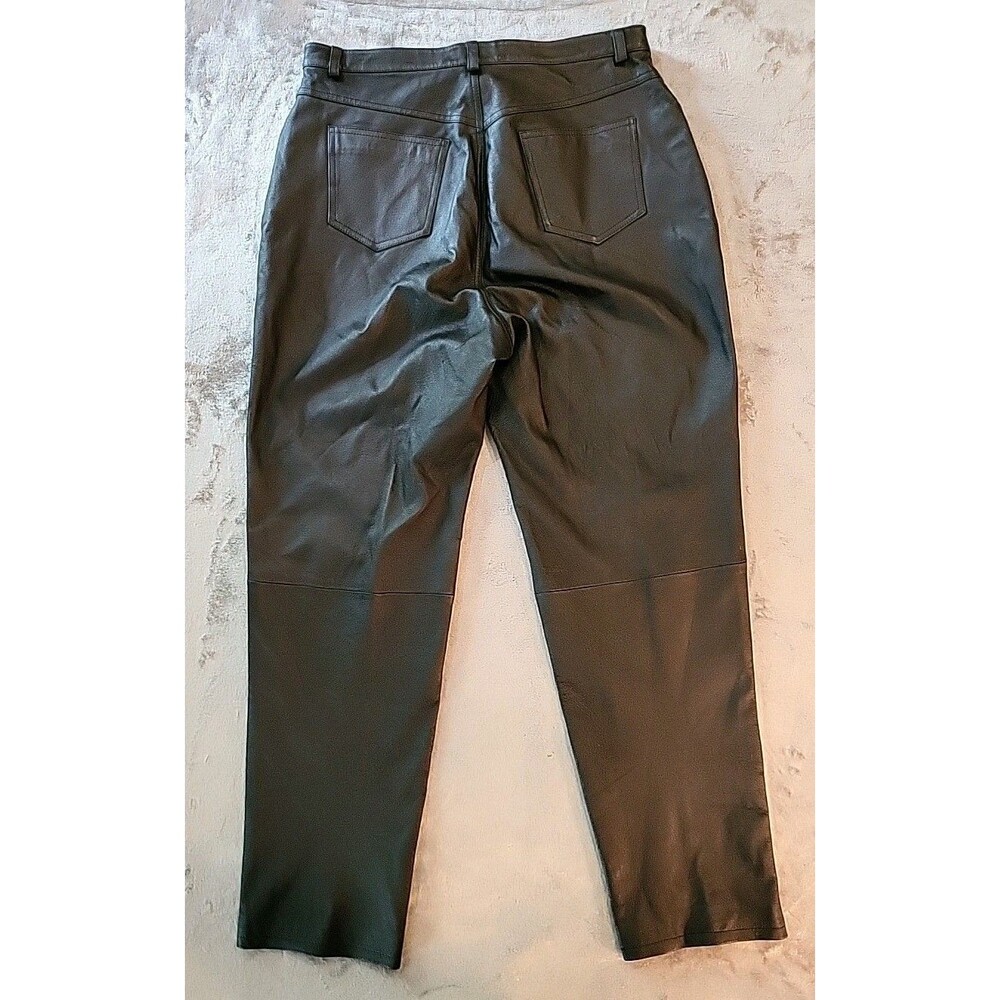 VTG Bagatelle High Rise Leather Pants Womens Sz 16 Straight Leg Lined Black Moto - Picture 3 of 11